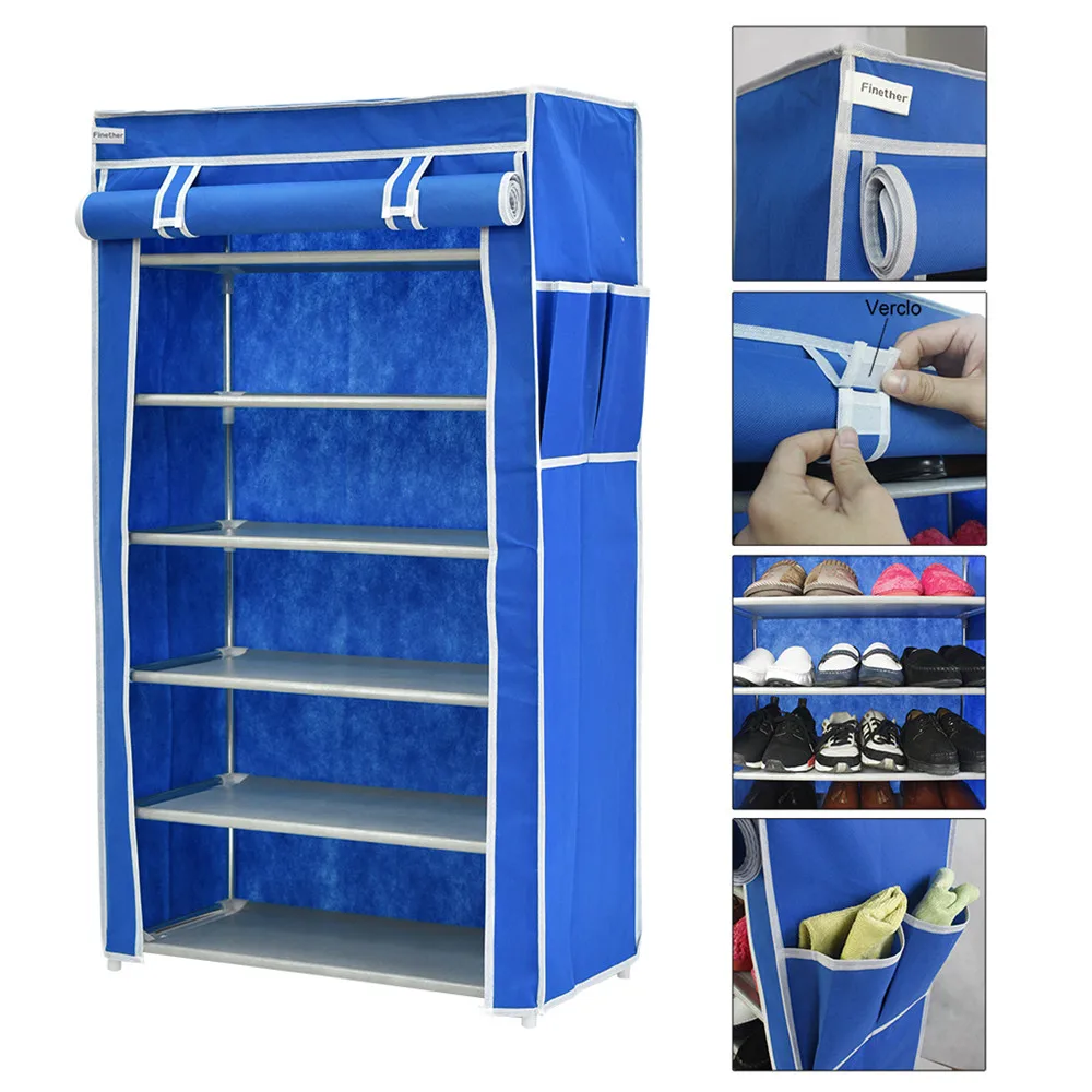 Finether Non-Woven fabric Shoes Storage Simple multi-layers Shoes Shelf Brief Shoe Storage shelf Modern Shoe Rack -Blue1