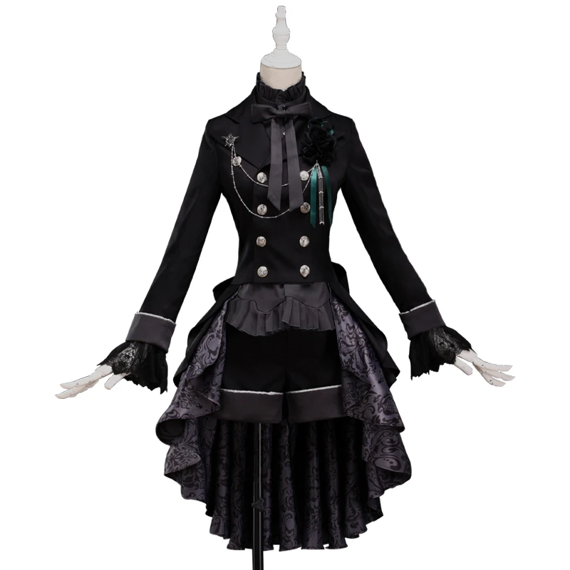 Черный маскарадный костюм дворецкий Ciel Phantomhive аниме черное розовое платье