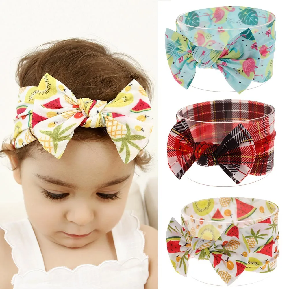 

New Cute Baby Girl Colorful Printed Nylon Bows Headband for Girls Turban Bowknot Headband Headwrap Elastic Hair Band Accessories