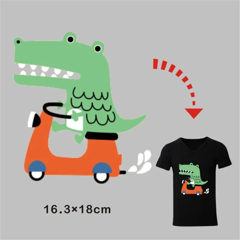 Crocodile-with-Scooter-Sticker-for-Kid-Boy-Girl-Clothing-Heat-Transfer-Hot-Press-Pyrography-Paper-iron