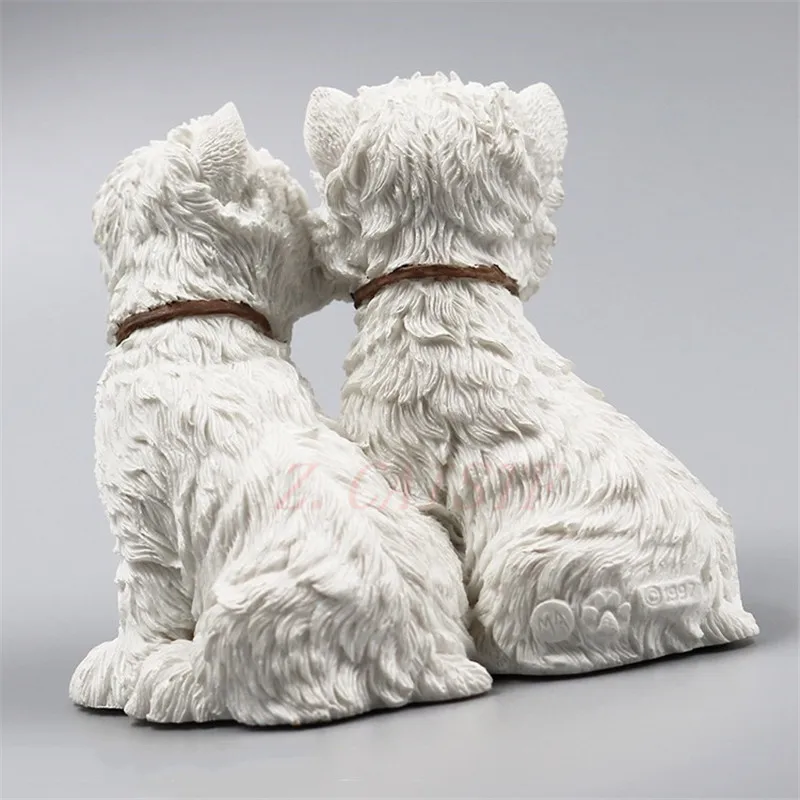 Симпатичная статуя щенка имитация West Highland White Terrier пары собак креативный полимер