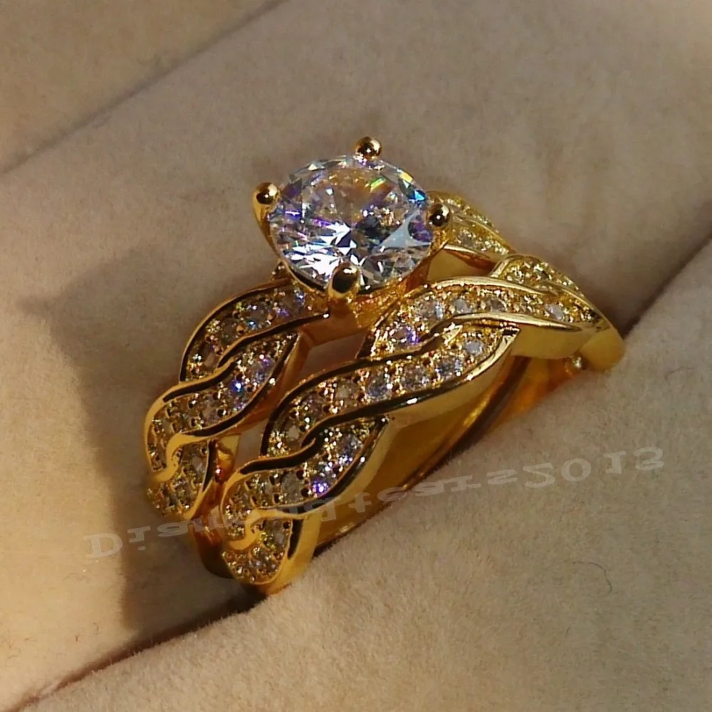 Velikost 5/6/7/8/9/10 kulatý střih luxusní šperky módní 18kt žluté zlato naplněné AAA kubické zirkony snubní prsten sada dárkové choucong