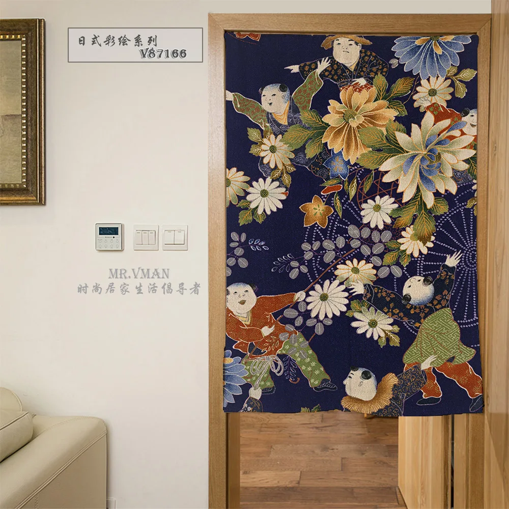 

Nice Curtains Japan Style Color Drawing Flowers Pattern Door Curtain Polyester Mouldproof Decorative Partition Door Curtain 85x1