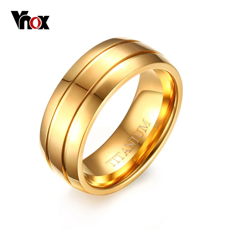 VNOX Pure Titanium Ring Gold Plated Men Rings 8MM Black
