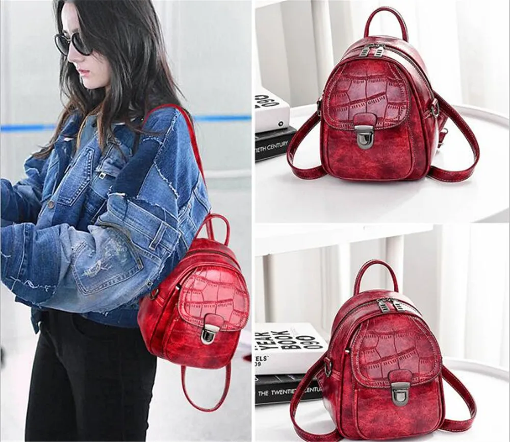 

Backpacks Pu Leather Crocodile pattern Women Backpack School Fold Student School Bags For Teenage Girls holographic sac a dos