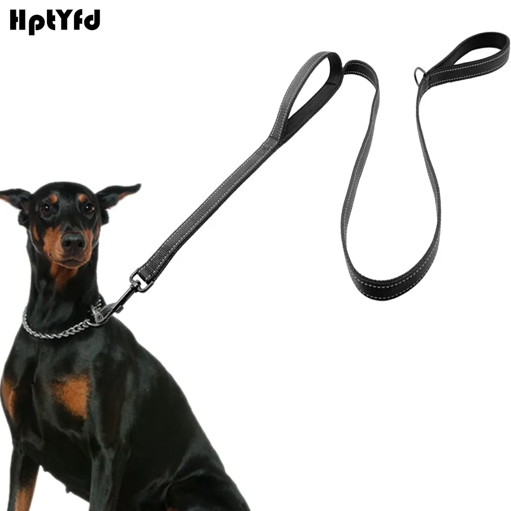 Double Handles Big Dog Leashes Reflective Nylon with Soft Padded Dog