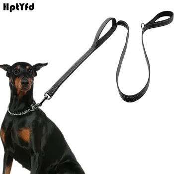 

Double Handles Big Dog Leashes Reflective Nylon with Soft Padded Dog Leads Walking Training Safety Control Strap 2 Handle Leash