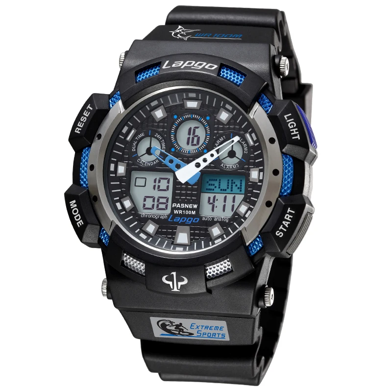 

Top PASNEW Watch Men Sports Watch Dual Display Analog Digital Quartz Watch 100M Waterproof Dive Watch Men Watches horloge heren