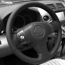 Black Leather Hand-stitched Car Steering Wheel Cover for Toyota Yaris Vios RAV4 2006-2009 appdee black artificial leather car steering wheel cover for toyota corolla 2004 2006 caldina 2002 2007