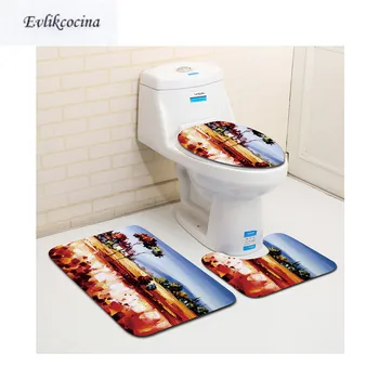 

Free Shipping 3pcs Autumn Scenic Banyo Paspas Bathroom Carpet Toilet Bath Mat Set Non Slip Tapis Salle De Bain Alfombra Bano