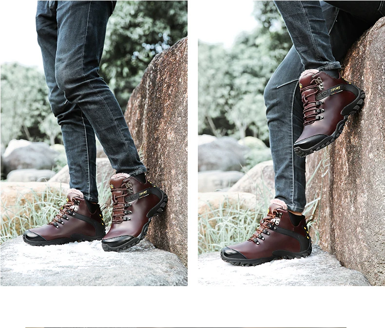 Высококачественные мужские зимние ботинки из натуральной кожи; водонепроницаемые ботильоны; уличные рабочие ботинки; Мужская зимняя обувь