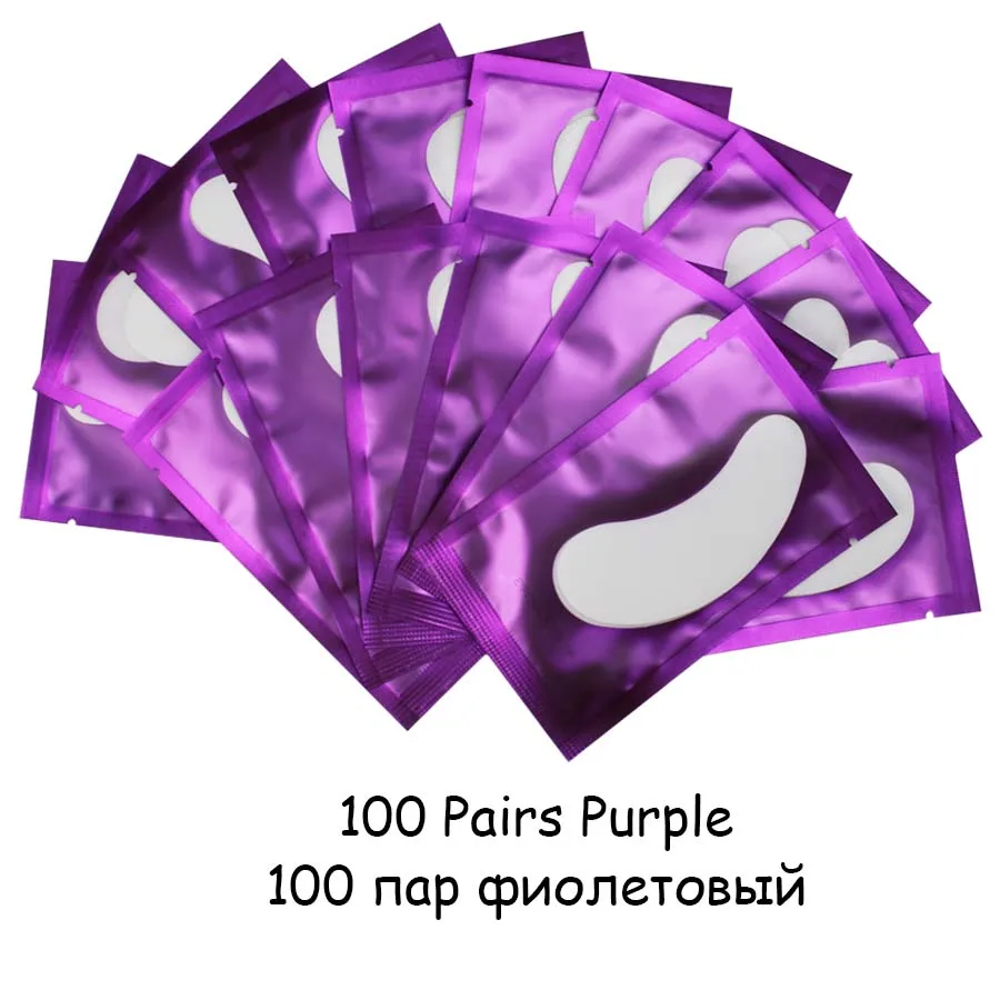 Гель накладные ресницы кругов под глазами колодки для наращивания ресниц 50/100 пар глаз Стикеры s Бумага глазные гель-патчи Стикеры обертывания ресниц патч - Цвет: 100pairs Purple