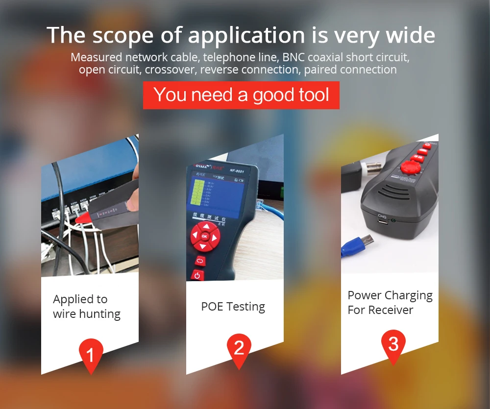 Noyafa NF-8601W провод трекер для BNC PING POE RJ11 телефонная линия RJ45 LAN Сетевой кабель тестер диагностики тональный детектор