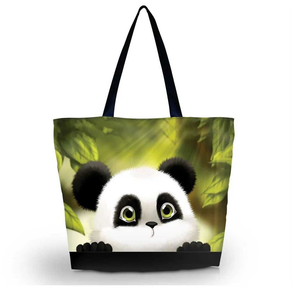 

Soft Foldable Tote Women Shopping Bag Beach Tote Shoulder Bag Purse Handbag Travel School Grocery Packing Bag Panda