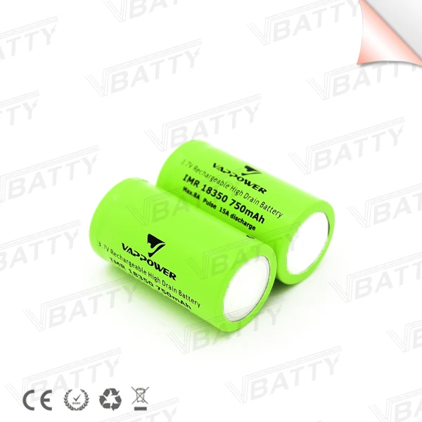 Vbatty для Vappower IMR 18350 литий-ионная батарея 750mah 15A 3,7 V аккумуляторная батарея с высоким потоком с плоским верхом 3,7 V мощность(1 шт./лот