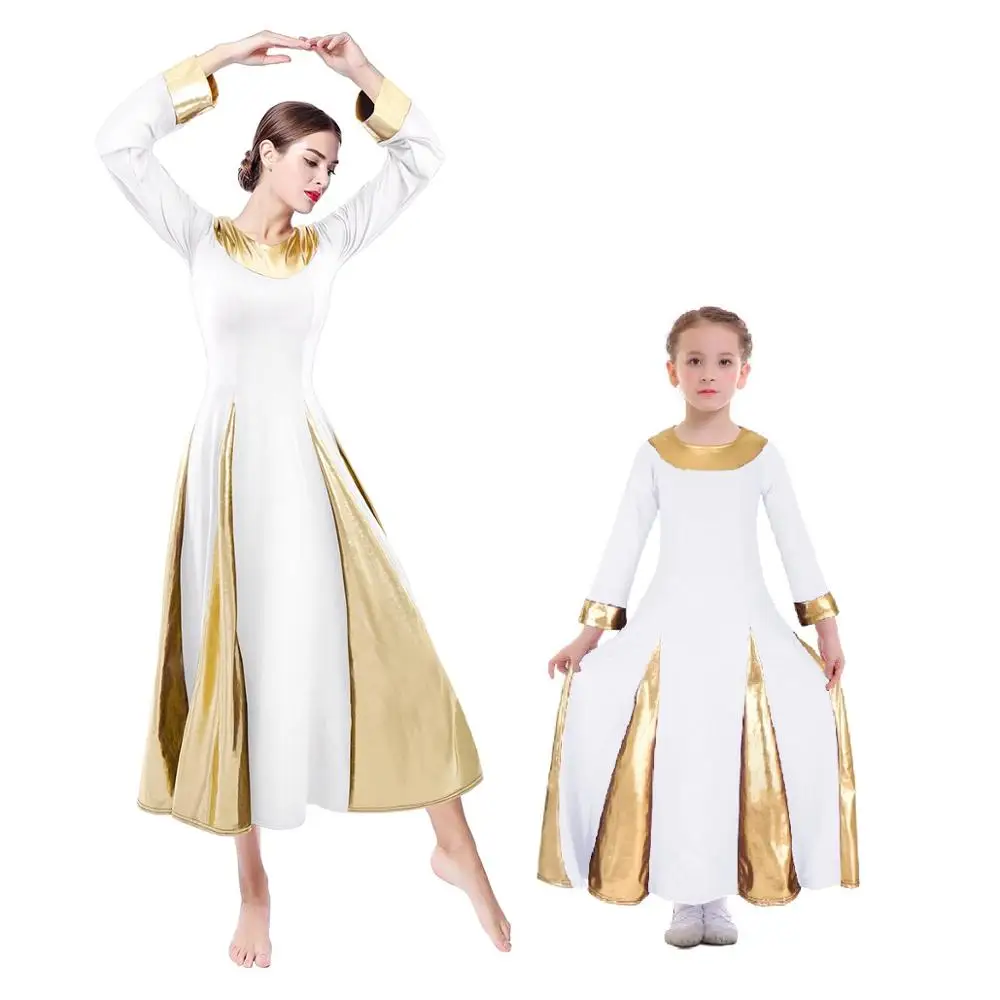 

Elegant Church Dresses for Women Adults and Girls Child Family Matching Praise Dress Pleated Ballet Dress Liturgical Dance Dress