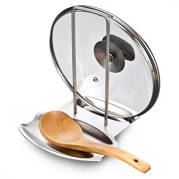

Stainless Steel Pan Pot Cover Holder Lid Rest Stand Spoon Holder Pan Cover Storage Rack Kitchen Tool Gadgets
