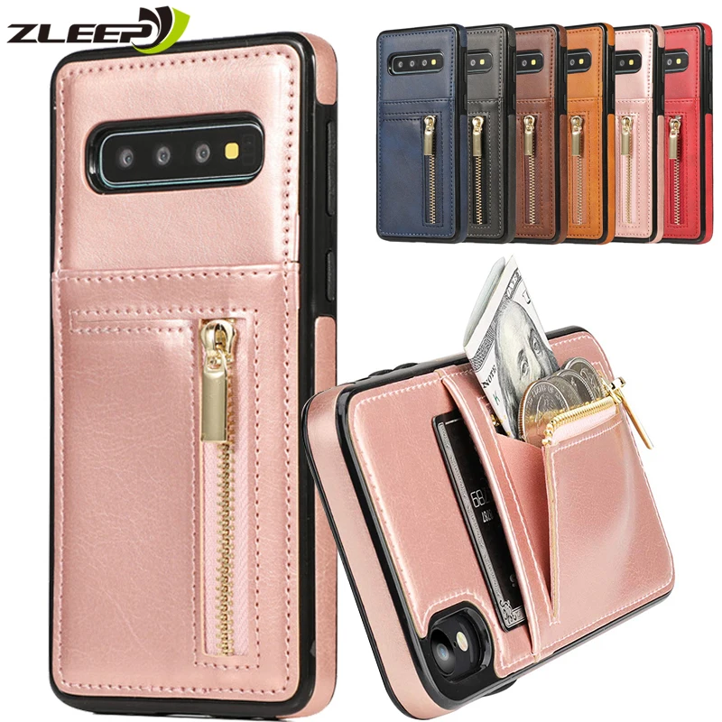 

Leather Zipper Note10plus Wallet Case For Samsung Galaxy S7 Edge S8 S9 Plus S10 E Note 8 9 10 + Card Phone Soft Back Cover Coque