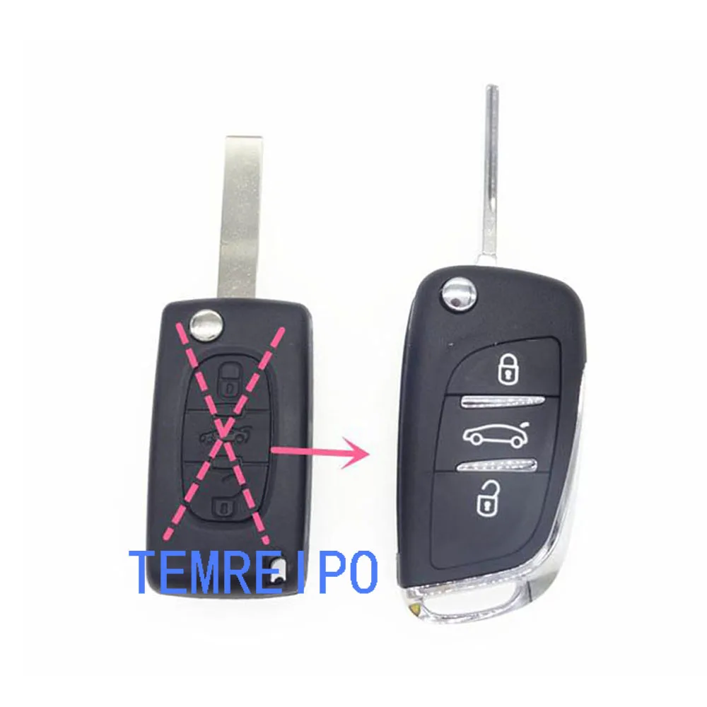 

New Replacement Refit Flip Key Shell fit for PEUGEOT 406 408 308 207 407 Case Refit 3 button uncut blade auto parts