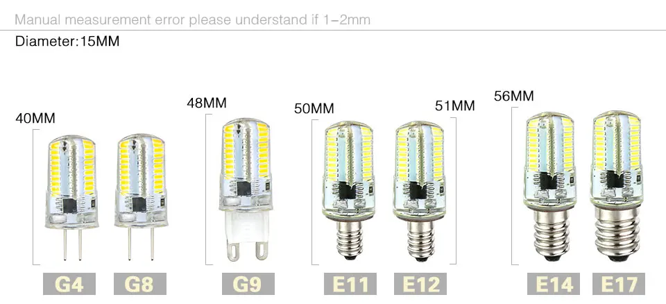 Silicone LED Corn Bulbs E11 E12 E14 E17 G4 G8 G9 LED Bulb Lamp 220V 110V  (10)