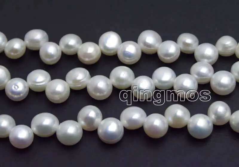 

7-8mm White Flat Round side drilled Natural Freshwater pearl loose beads Strand 14''-los768 Wholesale/retail