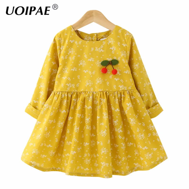 

UOIPAE Girls Princess Dress Autumn 2018 Fashion Floral Printing Dress For Girls Long Sleeve O-neck Cute Kids Clothes B0822