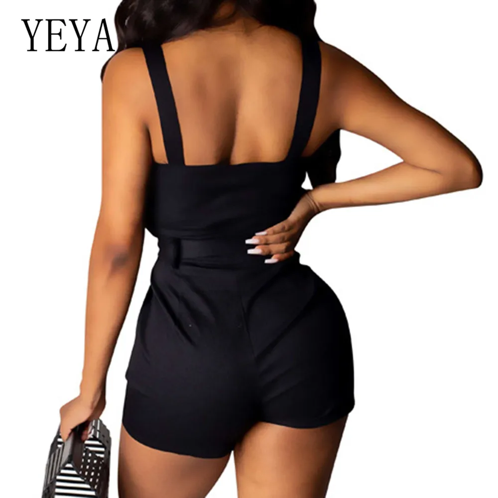 YEYA Women Bodycon Jumpsuits Summer Sleeveless Sexy Deep V-neck Short Overalls Elegant Rompers Playsuit with Waist Belt Macacao YEYA Women Bodycon Jumpsuits Summer Sleeveless Sexy Deep V-neck Short Overalls Elegant Rompers Playsuit with Waist Belt Macacao