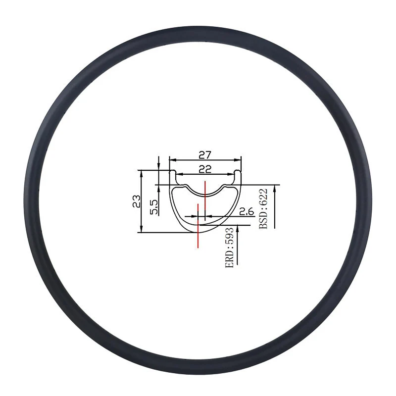 

285g 29er light XC MTB asymmetric carbon rim 27mm x 23mm clincher 22mm inner width tubeless cross country cx bike wheel