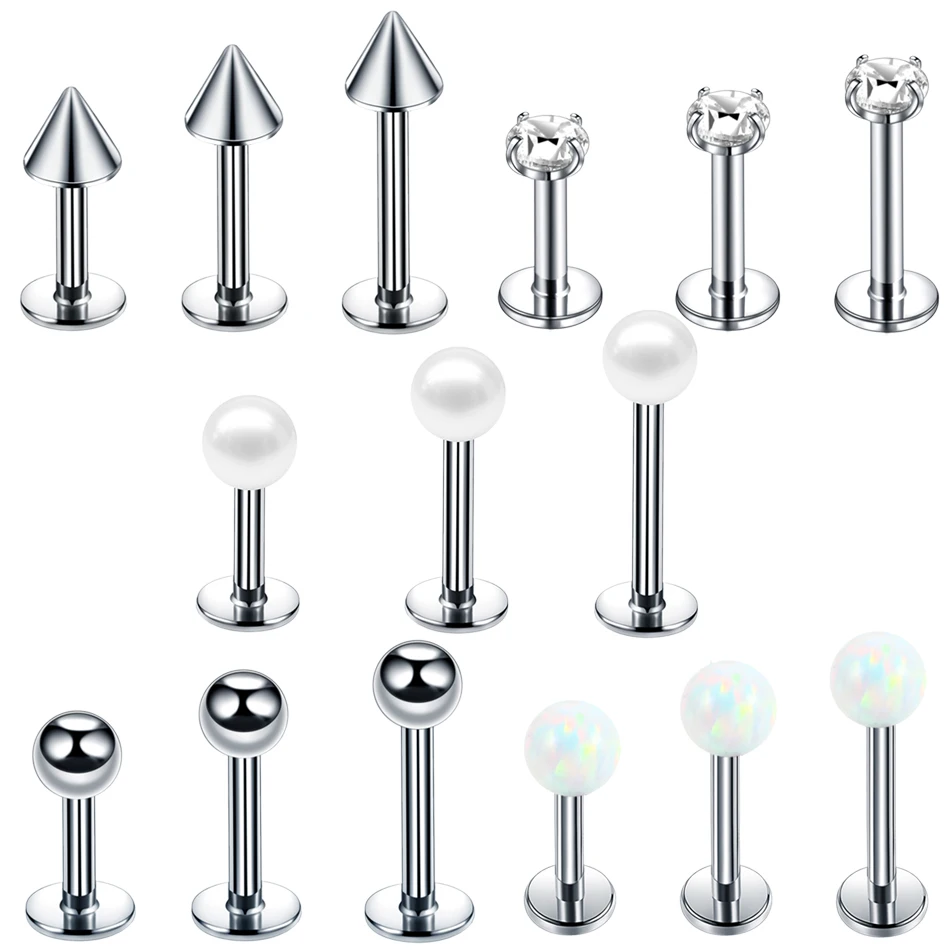 

1PC 16G Steel Opal Labret Monore Rings Lip Piercings Orelha Ball Cone Cartilage Ear Helix Stud Tragus Barbell Piercings Jewelry