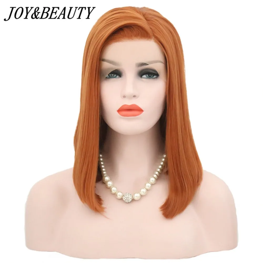 

JOY&BEAUTY Orange Free Part Short Bob Lace Front Wig Synthetic Hair Heat Resistant Glueless Natural Silky Straight Fiber Wig 16"