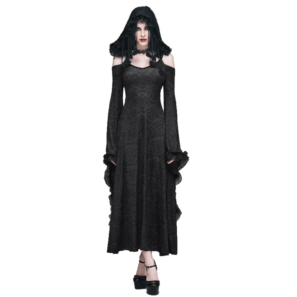 US $10.10 Steampunk Frauen Langes Kleid Gothic Vicotrian V ausschnitt  Flügelhülse Schwarze Formale Kleid Kapuzen Cosplay Kleidlong dressformal