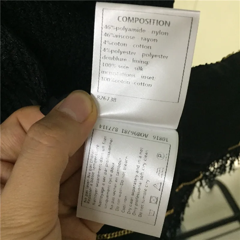 Automne Veste Pour 2018 Tweed Noir Manches Manteau Nouvelles Longues O Élégant Mode cou Femmes De ZIE5wwq