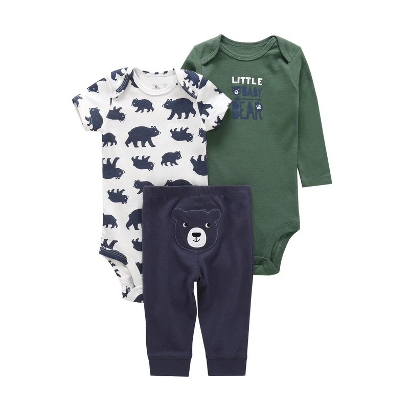 Комплект для новорожденных, летняя одежда для новорожденных, одежда для маленьких мальчиков и девочек, хлопковое боди с героями мультфильмов+ комбинезон+ штаны, одежда с принтом медведя для новорожденных