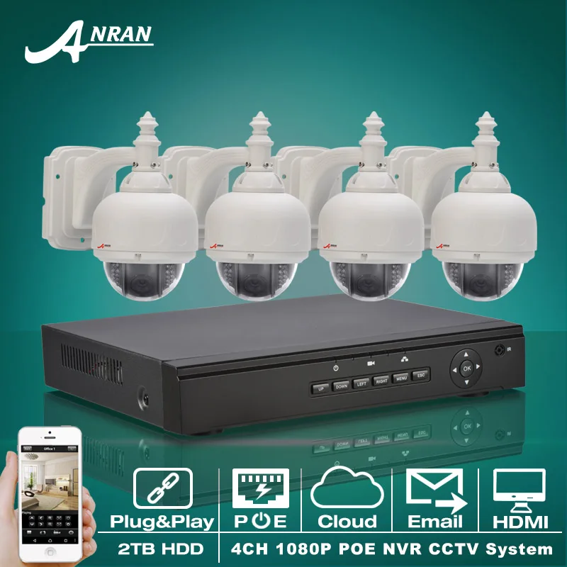 

Plug&Play 4CH NVR POE CCTV System 2TB HDD Onvif 1080P HD IR Pan Tilt POE IP Camera Security Surveillance Kit With Email Alarm