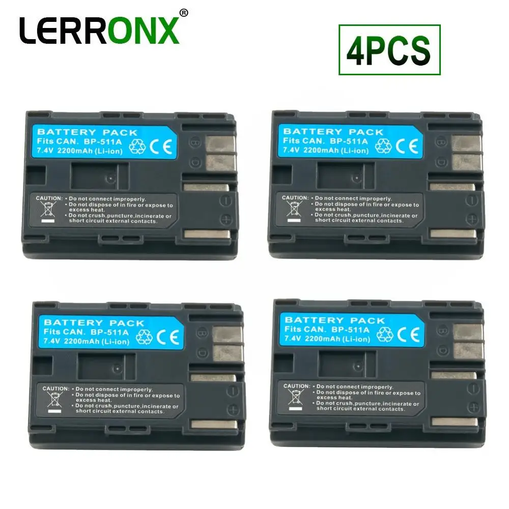 4 Pcs Bp-511 Bp-511A Bp511 Bp511A 7.4 V Batteria Ricaricabile Li-Ion Per Canon Eos 300D 40D 50D 60D Powershot G1 G2 G3 Batterie