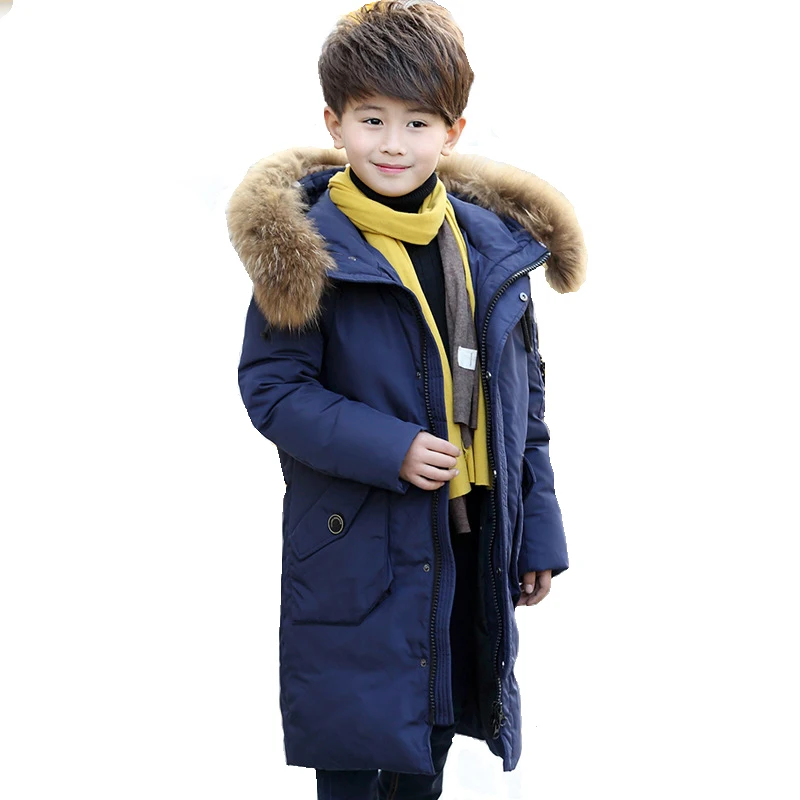Boys Long Outerwear Youth Children Down Coats Boy Winter Fur Coat Baby