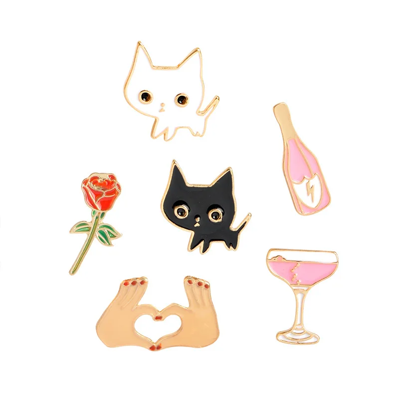 776 50 De Réduction6 Pcslot Nouveau Dessin Animé Petit Chat Blanc Bouteille De Vin Verre à Vin Coeur Rose Broche Huile Goutte à Goutte In