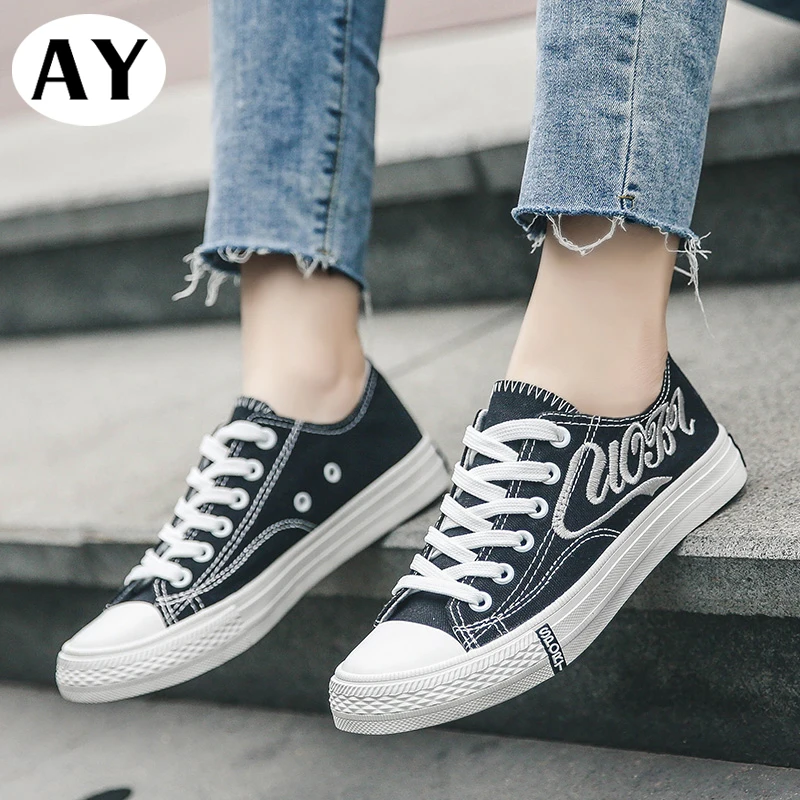 

Free shipping AY Vulcanized Shoes Women Canvas Sneakers Flat Denim Casual Shoes Women Trainers Stars Ladies Sneakers Rubber Sole