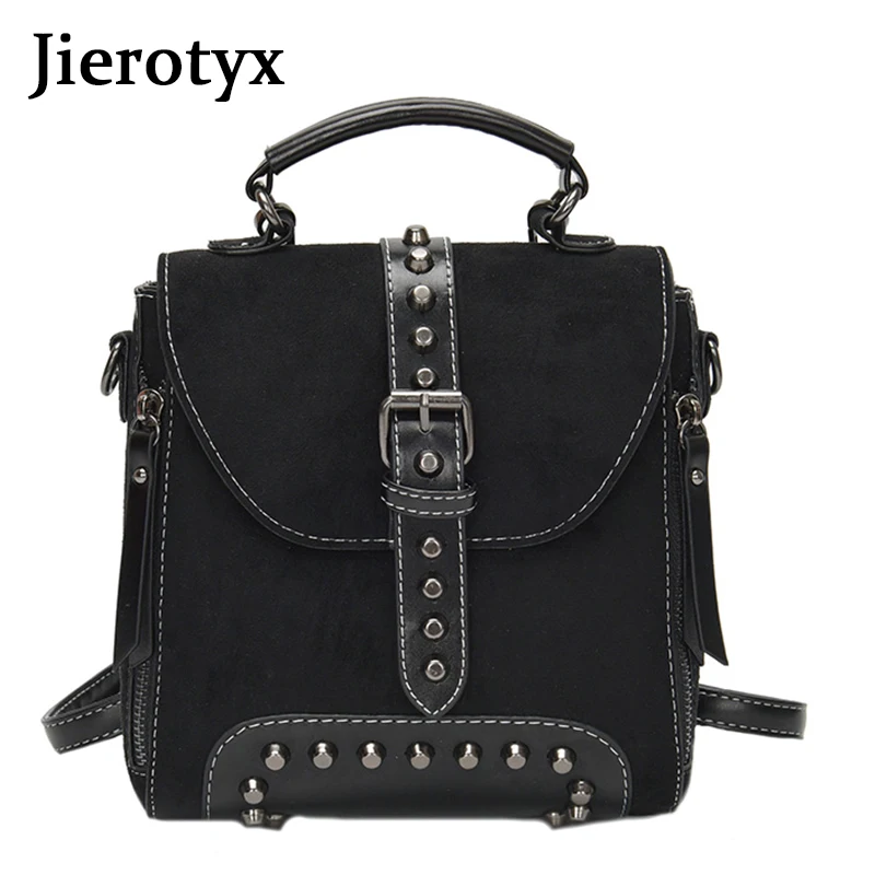 

JIEROTYX Casual Women Rivet Backpack Small Ladies Vintage Shoulder Bags Mini Teenage Female Small Daypack Black Punk Bag
