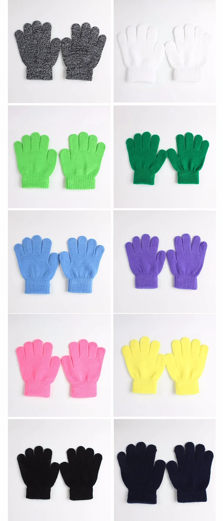 Зимние теплые детские перчатки, детские вязаные эластичные варежки, Детские однотонные перчатки для девочек, перчатки на полный палец, Вязаные Случайные перчатки для мальчиков