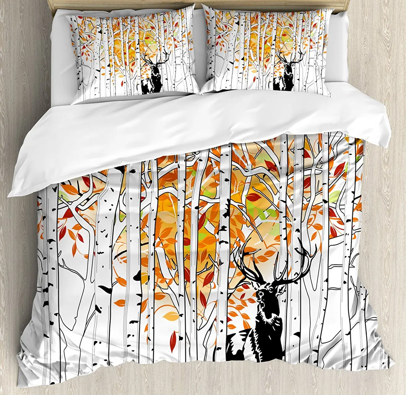Deer Duvet Cover Set Deer in Forest Autumn Colors Trees Foliage