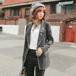 Spring 2019 new Miss Han Ban women's college wind small suit jacket and long sections Slim leisure suit female Spring 2019 new Miss Han Ban women's college wind small suit jacket and long sections Slim leisure suit female