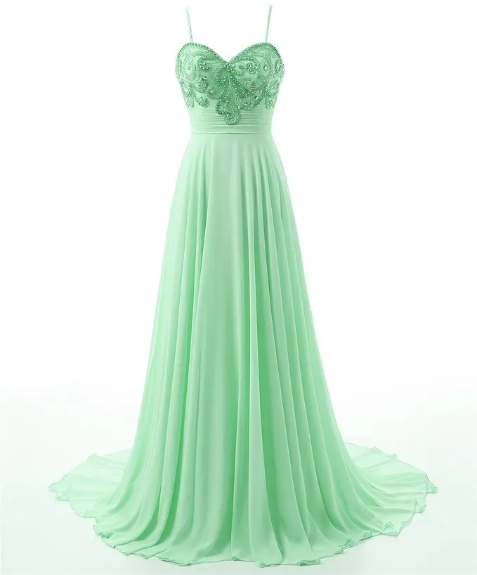Mint Green Prom Dresses A Line Spaghetti Straps Chiffon Beaded Backless Long Prom Gown Evening Dresses Robe De Soiree Prom Dresses Long Promprom Dresses Prom Aliexpress