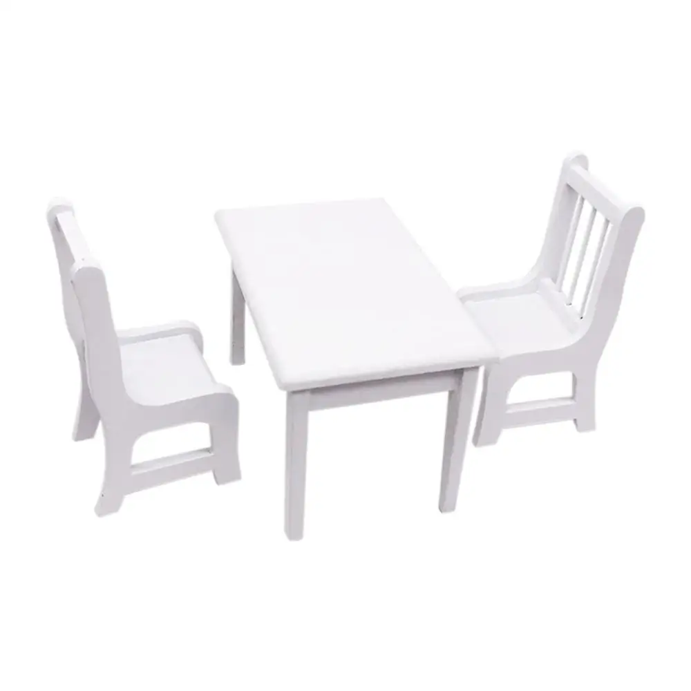  1:12 Dollhouse Miniature Furniture Wooden White Dining Table Chair Model Set Living Room Play Toys 