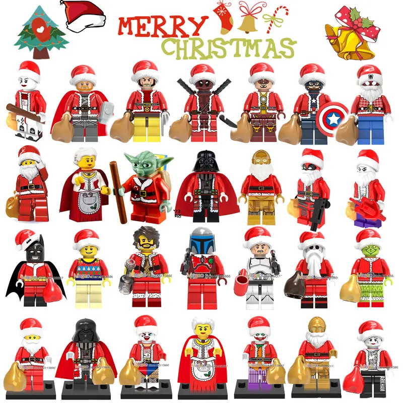 

40PCS/LOT Christmas Claus Santa Sack Super Heroes Darth Vader Yoda Joker Harley Quinn Building Block