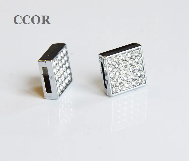 50PCS 8MM Full Rhinestone Square Slide Charms DIY Accessory Fit 8mm