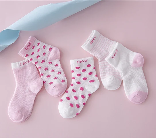 Милые хлопковые носки в горошек розового и красного цвета для маленьких девочек Детские тонкие носки на осень и весну для мальчиков, 5 пар/лот