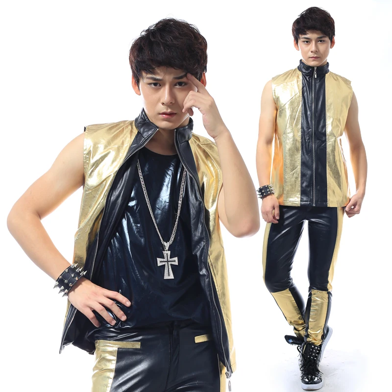 S 5XL!!! 2018 black stitching fashion leisure male singer costumes In ...