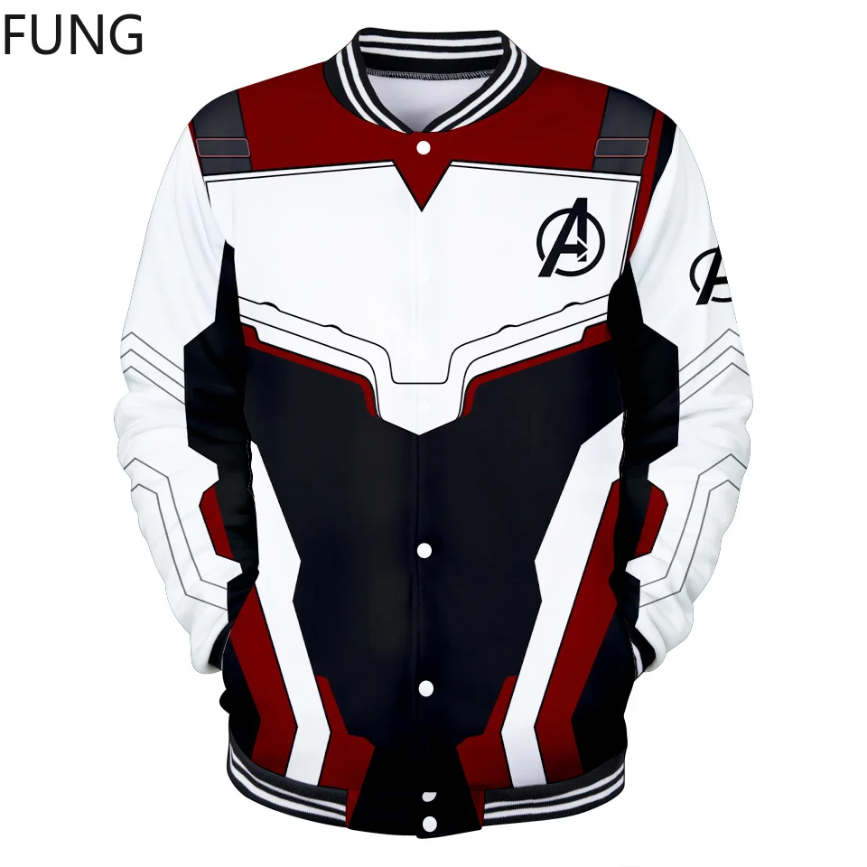 FUNG Avengers Endgame Hoodie Mens Jacket Baseball uniform 3D Printed Harajuku Quantum Realm End Game Sweatshirt Jacket