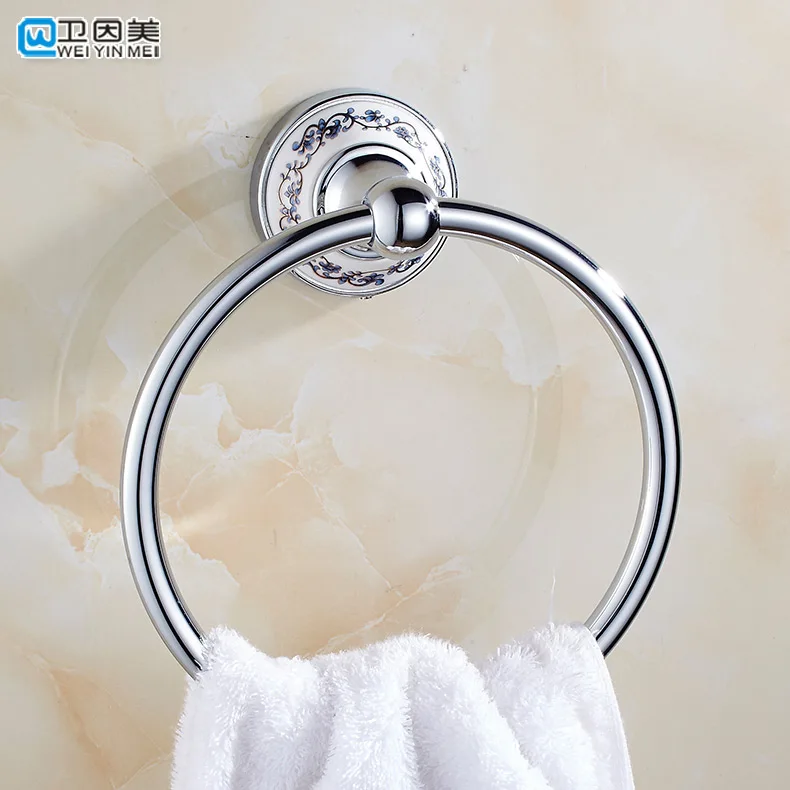 Ceramic Prin Bathroom Towel Ring Holder Modern Stainless Steel Base